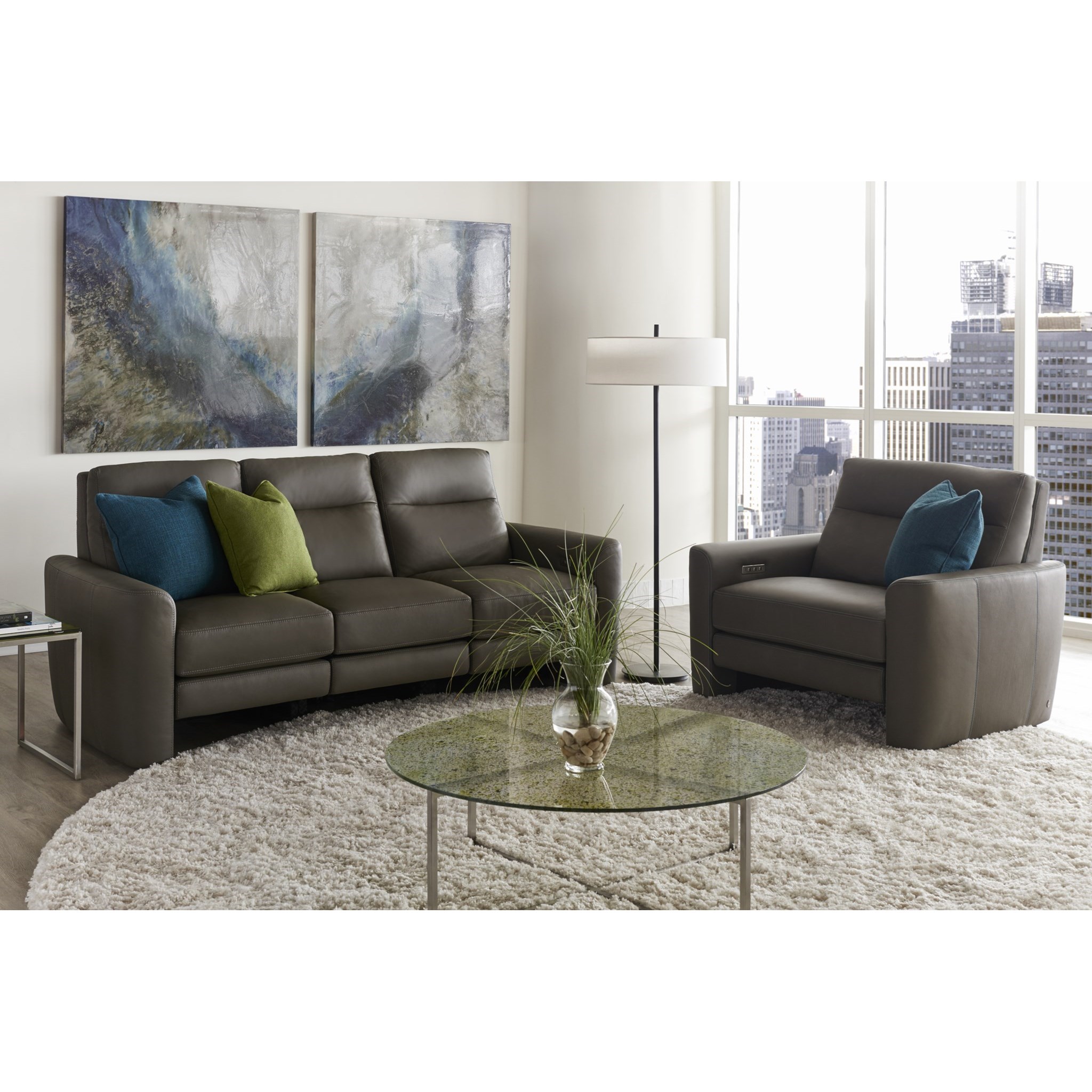 Chelsie top grain leather chaise sectional sales and ottoman
